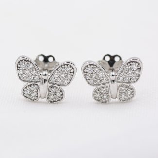 Pendientes de oro blanco de primera ley con forma de mariposa con diamantes naturales.