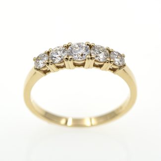 Anillo cinquillo de oro amarillo 18k/750 con 0,77 ct. de diamantes.