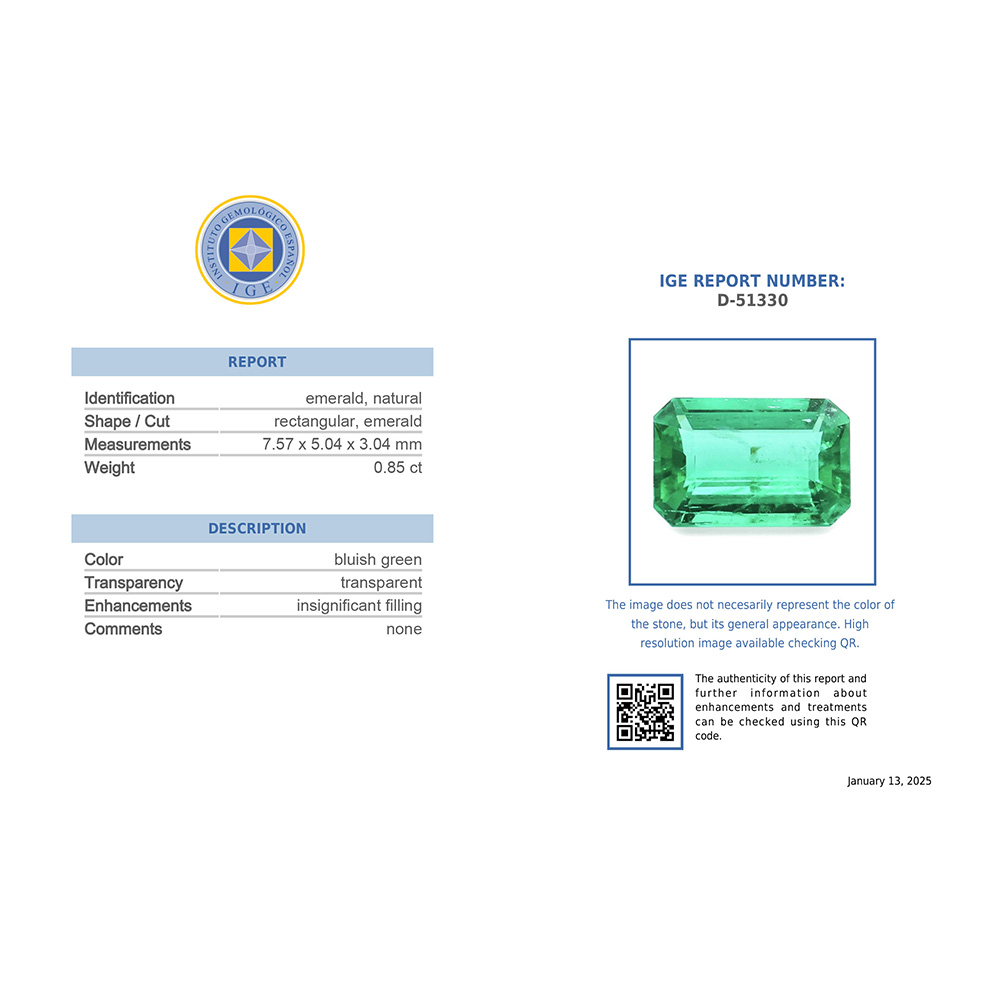 Anillo-de-oro-blanco-con-una-esmeralda-de-0-80-ct-y-1-20-ct-de-diamantes-5 Informe gemológico de la esmeralda.